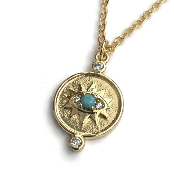 Evil Eye necklace with Turquoise and Cubic Zirconia - Picture 1 of 5